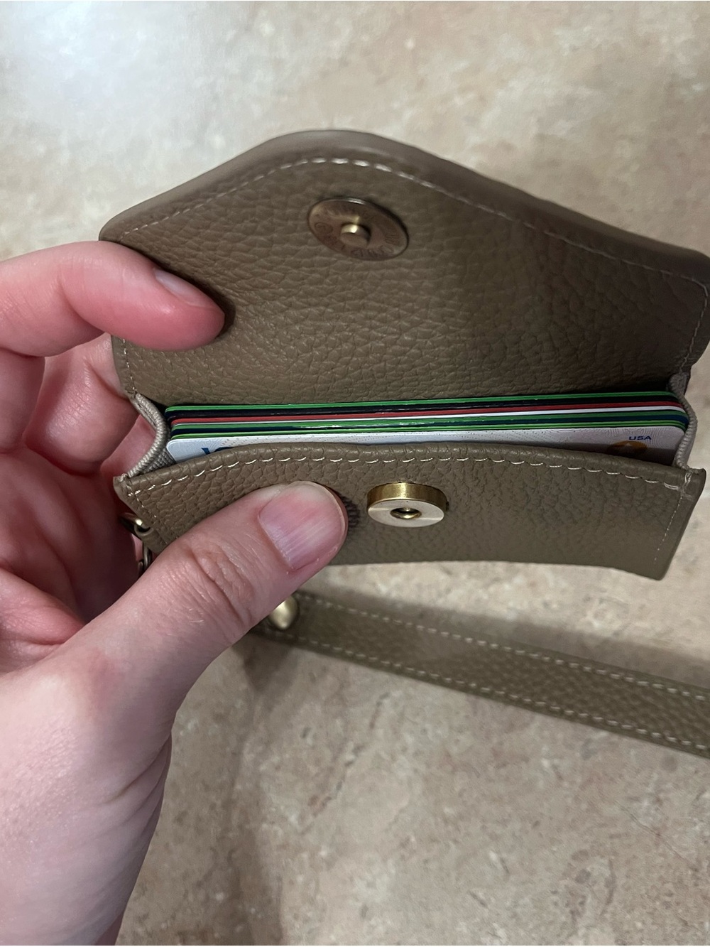 Women's Taupe Leather Key & Card Holder Wristlet - Picture 5 of 16